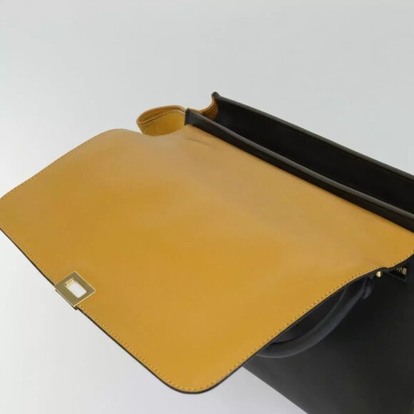 CELINE Trapeze Hand Bag Leather 2way Navy Gold Auth BA400 - Picture 12 of 16